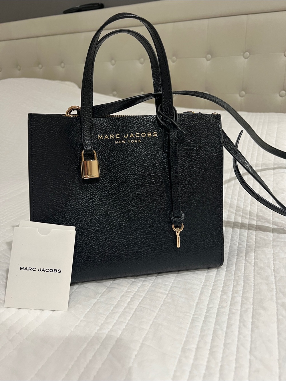 Marc Jacobs Black Pebbled Leather Small Satchel with Gold Hardware